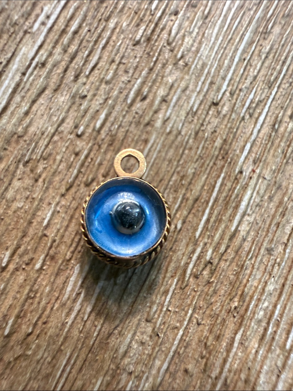 Gold-Tone Blue Enamel Round Charm Pendant